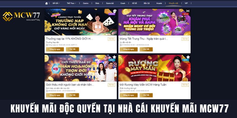 Khuyến Mãi Độc Quyền Tại Nhà Cái Khuyến Mãi Mcw77 Khuyến Mãi Độc Quyền Tại Nhà Cái Khuyến Mãi Mcw77